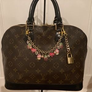Authentic Louis Vuitton Alma Handbag Custom Painted Black & Padlock